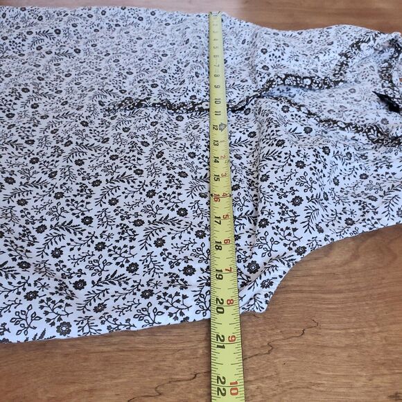 Talbots Sleeveless Cotton Popover Size L White Brown Ditsy Floral Ruffle Dainty - Picture 11 of 11